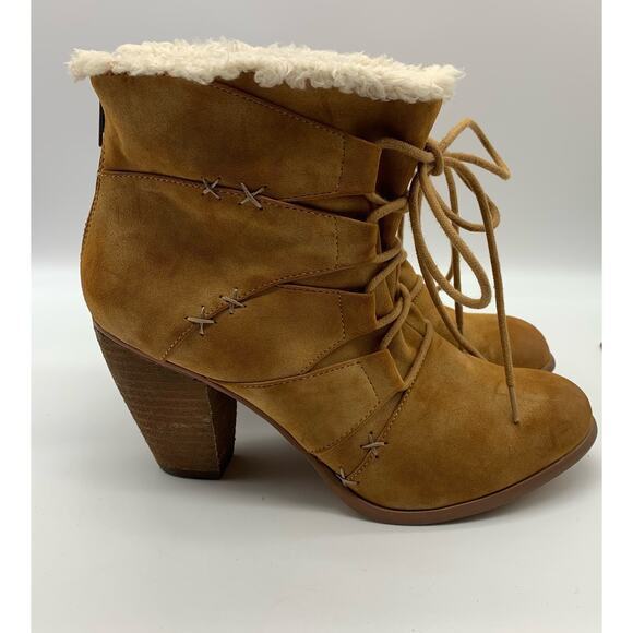 Not Rated Faux Fur Lined and Suede Brown Lace Front Zip Heel Boots Sz 8 - Picture 3 of 15